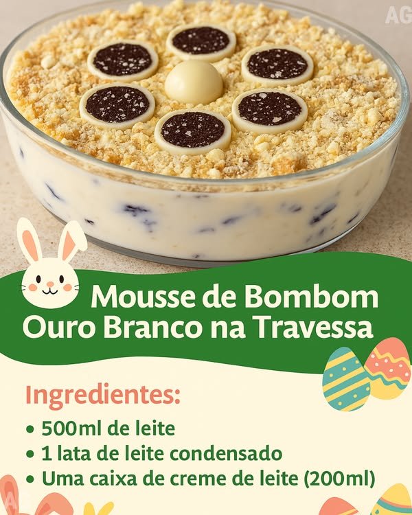 Mousse de bombom ouro branco na travessa Seguros J