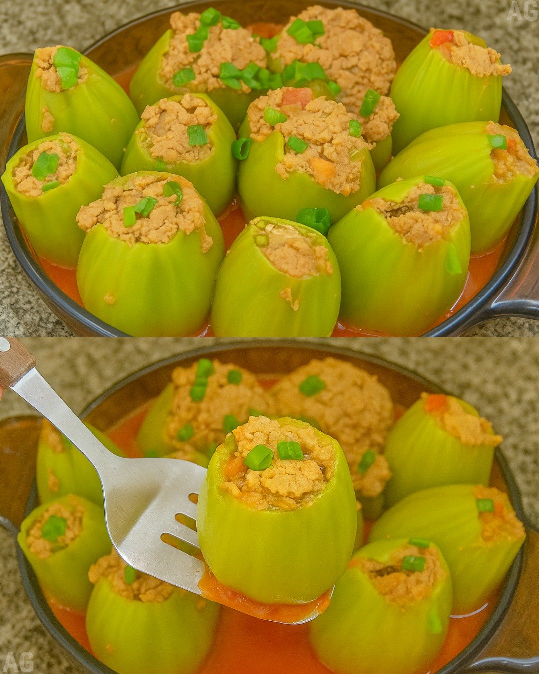 Jiló Recheado com carne moída