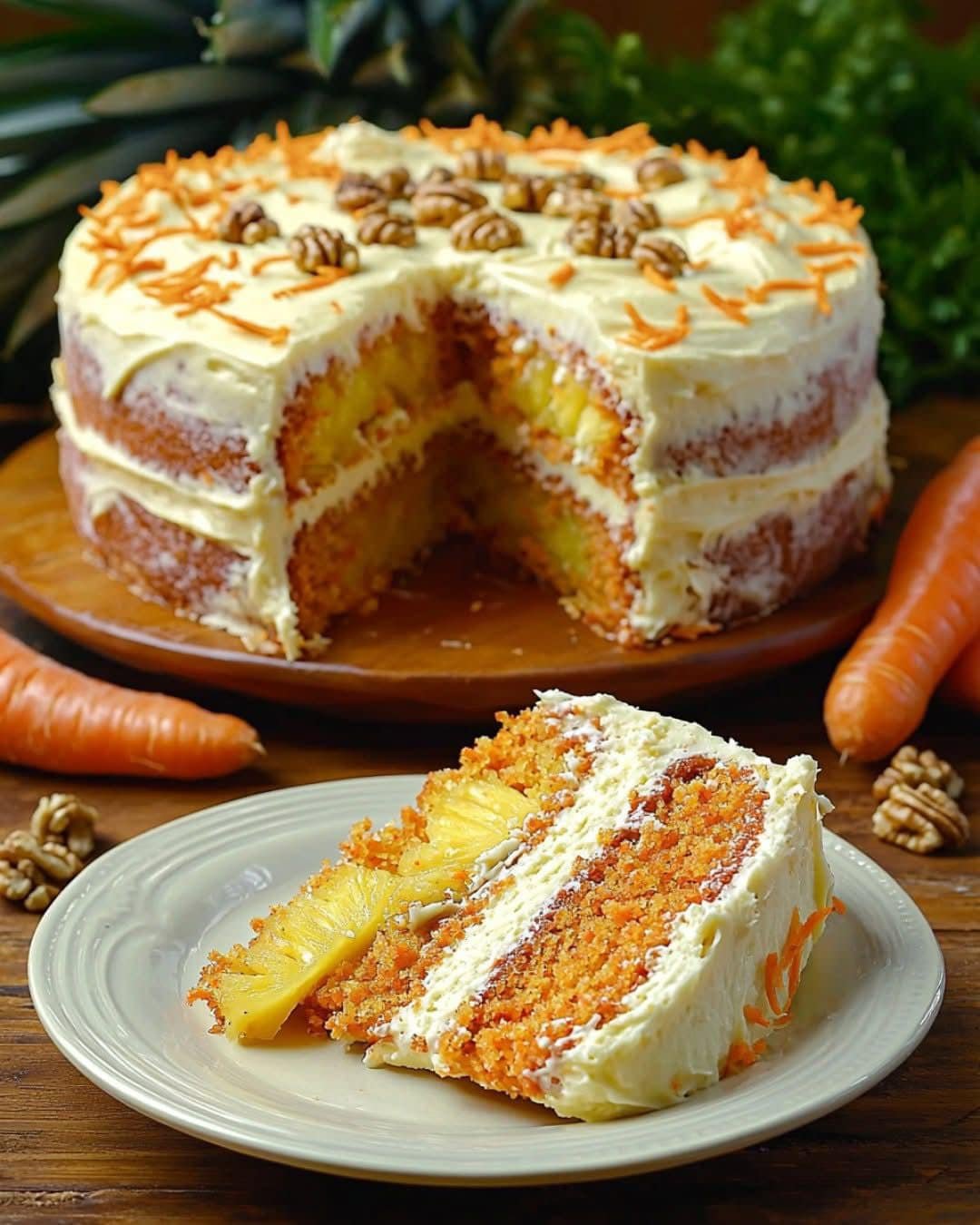 Bolo de cenoura e abacaxi