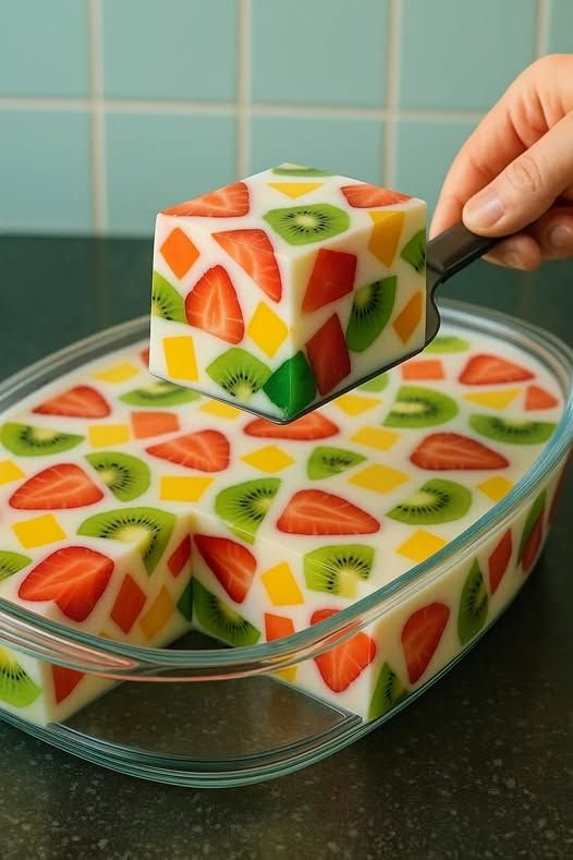 Mosaica de frutas com gelatina